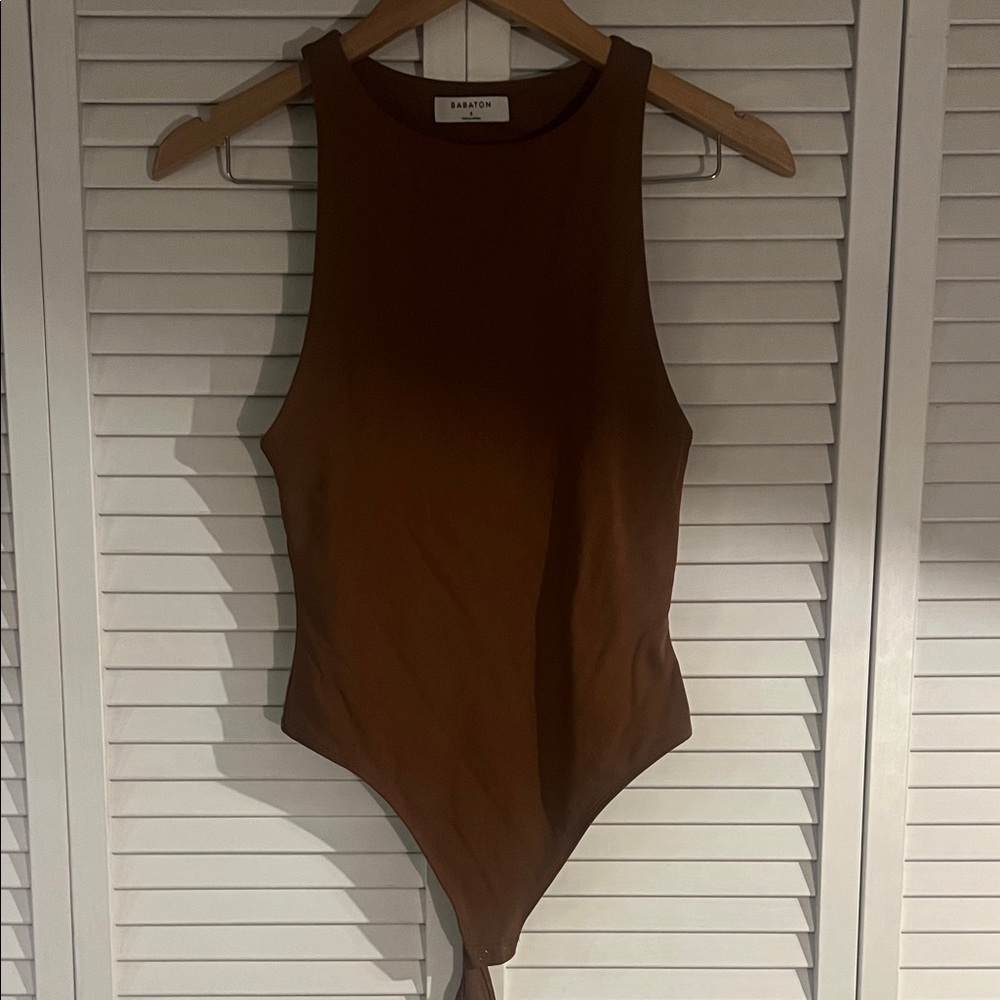 Babaton High Neck Chocolate Sleeveless Bodysuit
